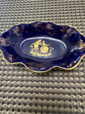 Limoges Cobalt Blue and Gold Scrolled Serving Dish